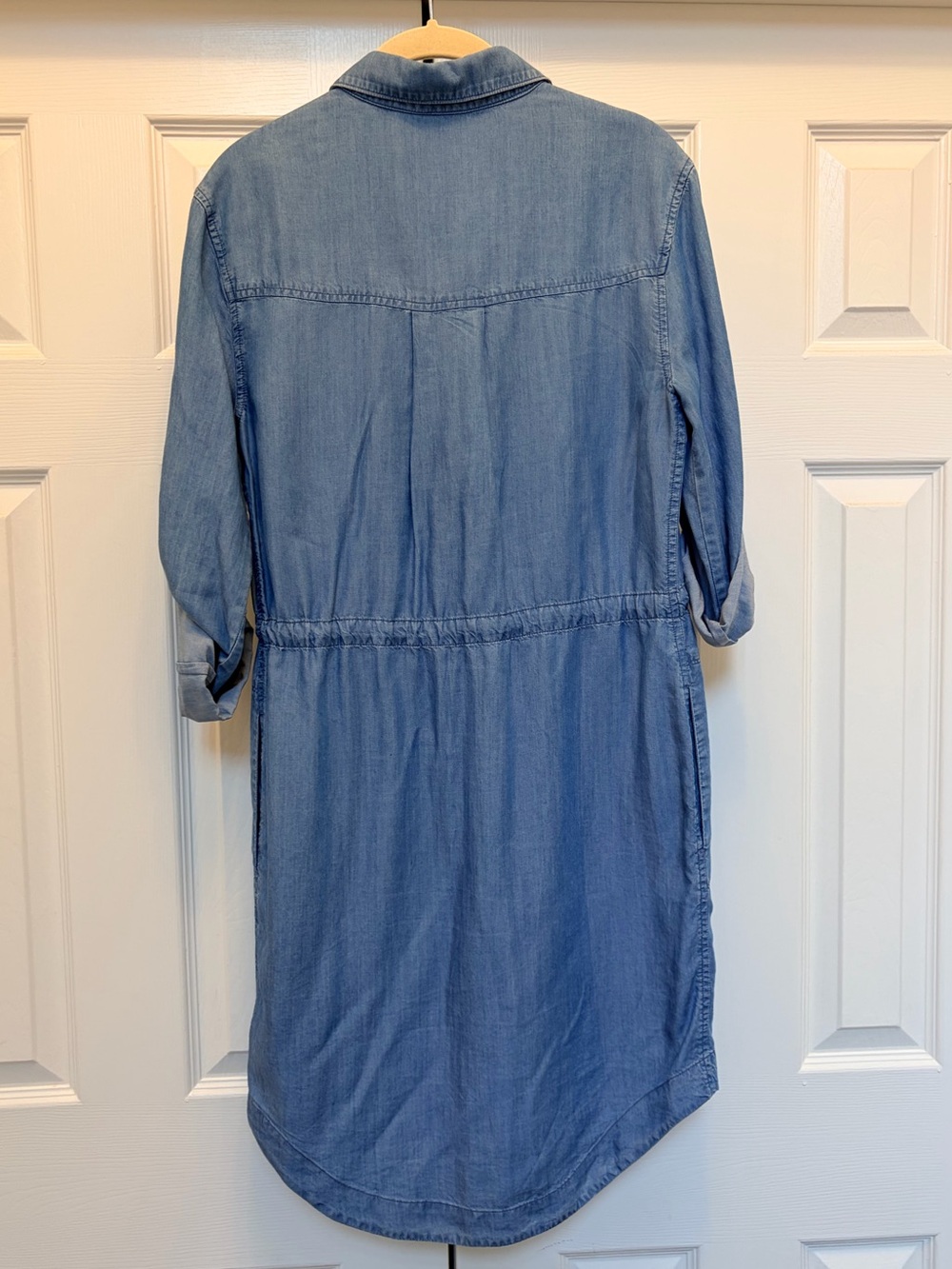 Athleta Light Blue Denim Midi Shirt Dress with Tie Waist - Picture 5 of 5